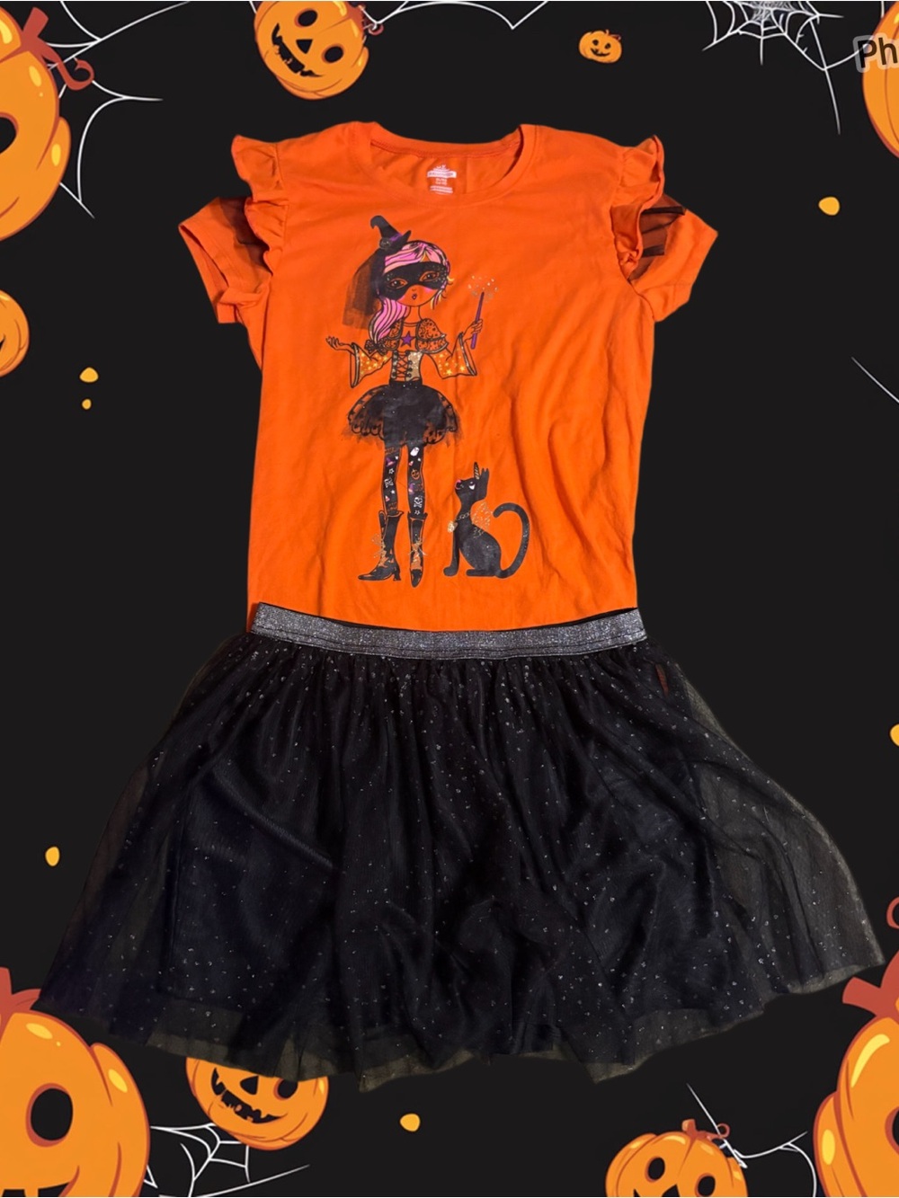 Girls Witch Orange & Black Halloween Outfit- Sparkle Tutu